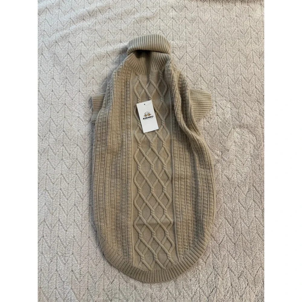 Asenku Dog Sweater Tan Cable Knit Turtleneck Pet Apparel Size 2XL NEW
